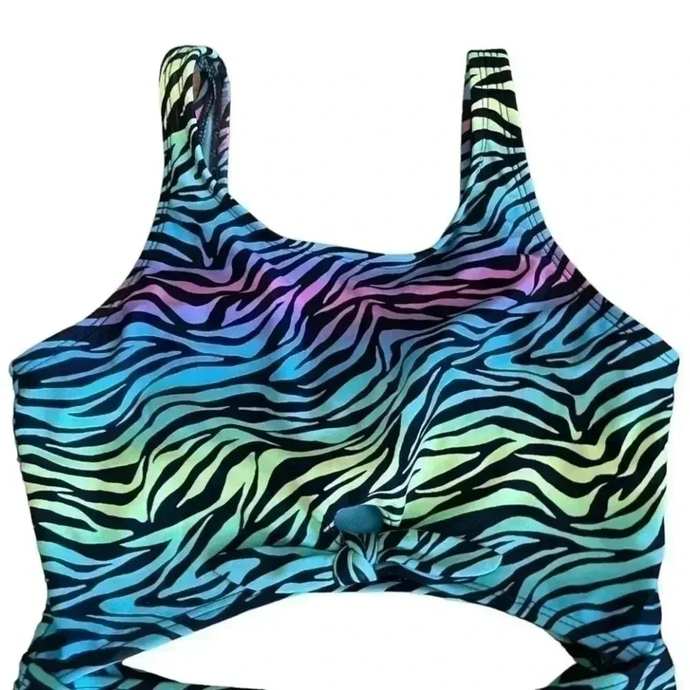 Art Class Zebra Multicolor One-Piece Girls Swimming Suit SZ L (10/12) # 1315